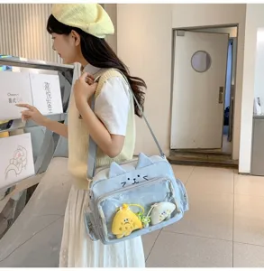 Cute cat ita bag with transparent window, sweet style crossbody shoulder bag for daily use.