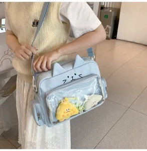 Cute cat ita bag with transparent window, sweet Japanese style crossbody bag for daily use.