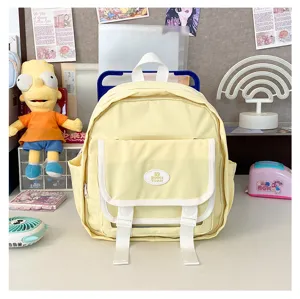 Yellow mini JK uniform style backpack with clear front pocket cute ita bag for daily wear.