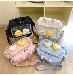Cute cat itabag transparent PVC shoulder bag sweet JK casual crossbody bag for girls