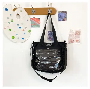 Black canvas ita bag with clear window front pocket crossbody shoulder bag for anime fans