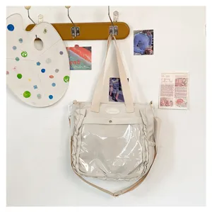 Japanese cute ita bag with clear window, canvas crossbody handbag for anime fans and daily wear.