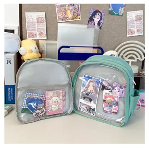 Cute Japanese style ita backpack with clear front pocket for anime badges, pins and plushies.