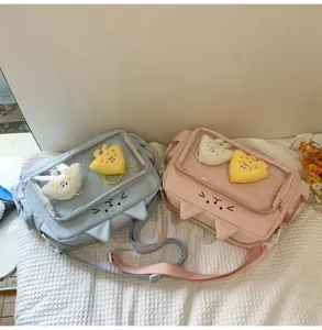 Cute cat ear ita bag transparent window shoulder bag student jk kawaii crossbody bag detail