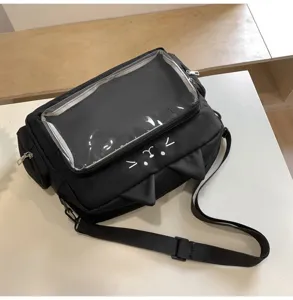 Cute black cat ear ita bag with clear window, perfect for JK anime fans and everyday streetwear.