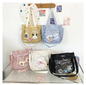 Canvas ita bag sweet Japanese style clear pocket shoulder handbag for anime fans daily use.