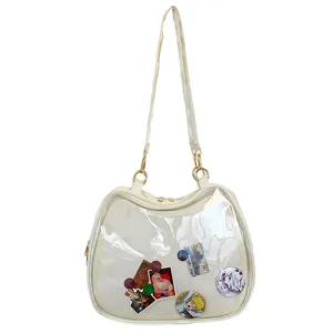 Cute cat ita bag transparent shoulder bag clear crossbody bag anime badge display bag white