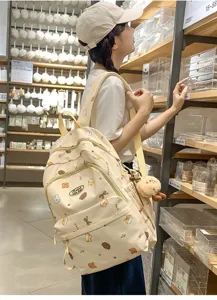 Süßer Cartoon Bär bedruckter Canvas Rucksack für Mädchen lässige tägliche Schultasche