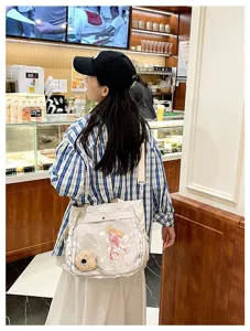 Cute Japanese anime ita bag with transparent window, casual crossbody canvas bag for girls.