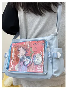 Japanese transparent canvas shoulder ita-bag light blue casual crossbody bag for anime fans