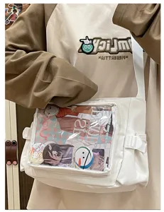 Japanese style transparent canvas ita bag shoulder messenger bag with anime badges