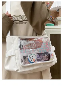 Japanese style clear window canvas messenger ita bag for anime fans casual shoulder bag