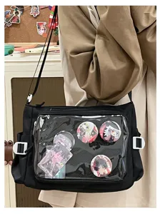 Japanese ita bag clear canvas shoulder bag anime crossbody bag for pins and badges everyday use