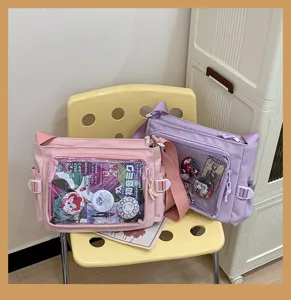 Japanese style ita bag transparent canvas shoulder bag anime crossbody bag cute school bag