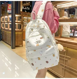 Niedlicher weißer Rucksack für Damen und Mädchen mit süßen Bärenmotiven, Alltagsschultasche.