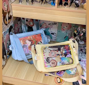 Japanese ita bag transparent canvas shoulder cross body bag cute anime style casual daypack