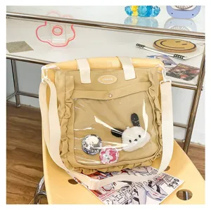 Cute Japanese anime ita bag clear window tote crossbody bag with badges and plush toy