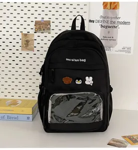 Ιαπωνικού στιλ μαύρο σακίδιο pain bag με διαφανές παράθυρο για καρφίτσες και σήματα
