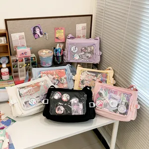 Japanese Cute Canvas Ita Bag Clear Window Shoulder Crossbody Bag For Anime Fans Daily