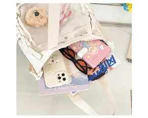 Cute Japanese anime itabag clear pocket tote bag casual canvas crossbody bag for women detail