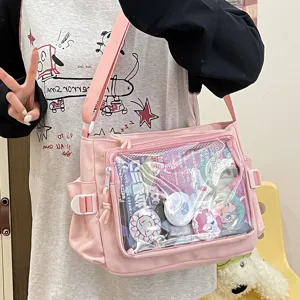 Japanese Style Transparent Ita Bag Nylon PVC Crossbody Shoulder Bag For Women Clear Window For Badge Display Otaku School Bag