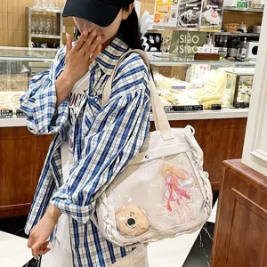 Japanese style white canvas itabag clear window tote bag for anime fans and cute daily use.