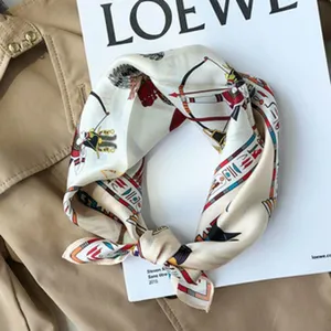 Elegant mulberry silk scarf for women, featuring vintage artistic print and soft luxurious feel.