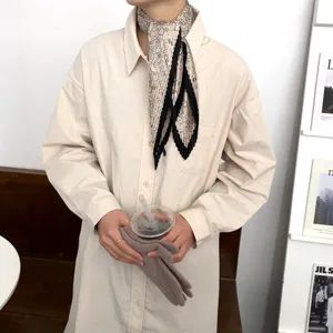 Women fashion pleated neck scarf elegant vintage print small silk scarf retro accessories