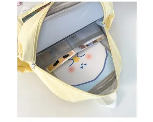 Cute Japanese style yellow backpack ita bag with multi-layer inner pockets for daily use.