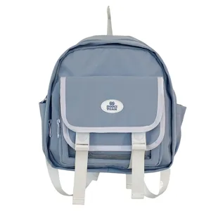 Mini blue JK uniform style ita backpack with transparent window, cute daily student school bag.
