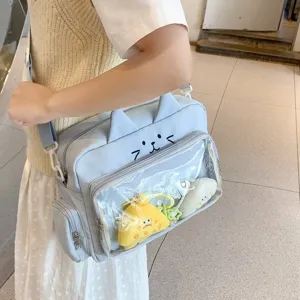 Cute Cat Shaped Ita Bag JK Style Embroidery Crossbody Shoulder Bag With Transparent PVC Window For Anime Merch Display