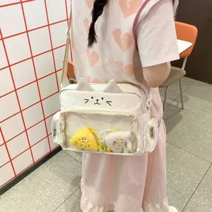 White cat ita bag cute transparent window crossbody bag japanese jk sweet shoulder bag