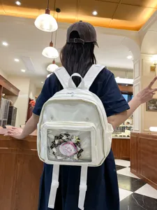 Cute white ita backpack for anime badges and dolls, Japanese JK style mini bookbag.