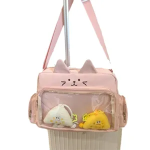 Pink cat ita bag clear window cute shoulder bag sweet JK casual crossbody bag plush charms
