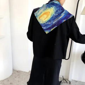 Artistic Starry Night silk square scarf, elegant neckerchief and stylish vintage apparel accessory.