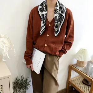 Vintage Seidenhalstuch mit Kompass Muster für Damen, elegante dünne Maulbeerseide Schals.