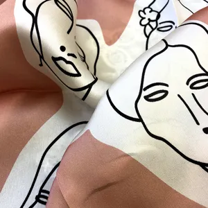Elegantes minimalistisches Seidentuch mit abstraktem Gesichtsmotiv für Damen, weicher Schal.