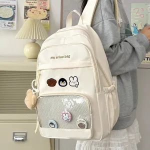 Σακίδιο Ιαπωνικού Στυλ Ita Bag Μεγάλης Χωρητικότητας Διαφανές Παράθυρο Με Μπρελόκ Αρκουδάκι Κεντημένα Ζώα Νάιλον Σχολική Τσάντα Για Κορίτσια