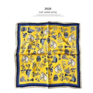 Classic luxury silk scarf with elegant horse head and equestrian print, premium square satin.
