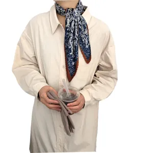 Korean style paisley pleated silk scarf fashion neck protector neckerchief for autumn