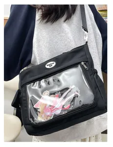 Sac ita en toile noire avec fenêtre transparente pour badges animés.