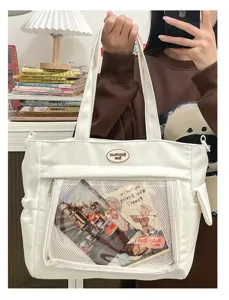 Sac ita blanc mignon japonais avec grand compartiment transparent sac bandoulière étudiant