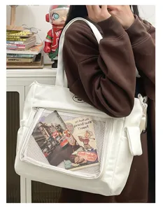 Sac bandoulière ita blanc mignon japonais grande capacité avec fenêtre transparente.