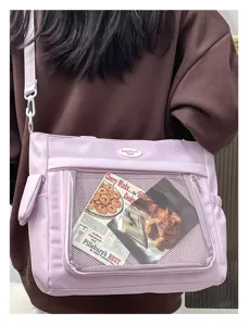 Sac ita kawaii japonais avec fenêtre transparente, grand sac à bandoulière pour étudiants