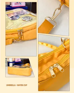 Yellow transparent ita bag for anime badges, cute crossbody shoulder bag for daily use.