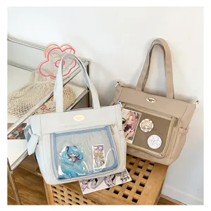 Adorable sac Ita japonais avec poche transparente grande capacité sac d'épaule détail
