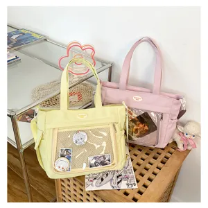 Sac ita transparent kawaii mignon grande capacité en toile pour étudiantes japonaises