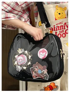 Transparent ita bag clear window shoulder bag for anime pins enamel badges black casual daily wear