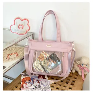 Sac ita transparent rose mignon japonais, grand sac à bandoulière pour étudiants.