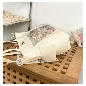 Style japonais mignon transparent ita sac toile epaule bandouliere grande capacite etudiant